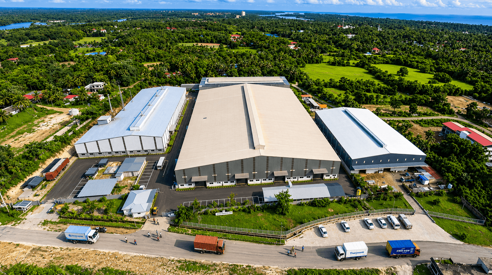 Aerial view of a completed prime warehouse project
