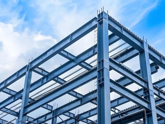 Galvanized steel structural framework under construction