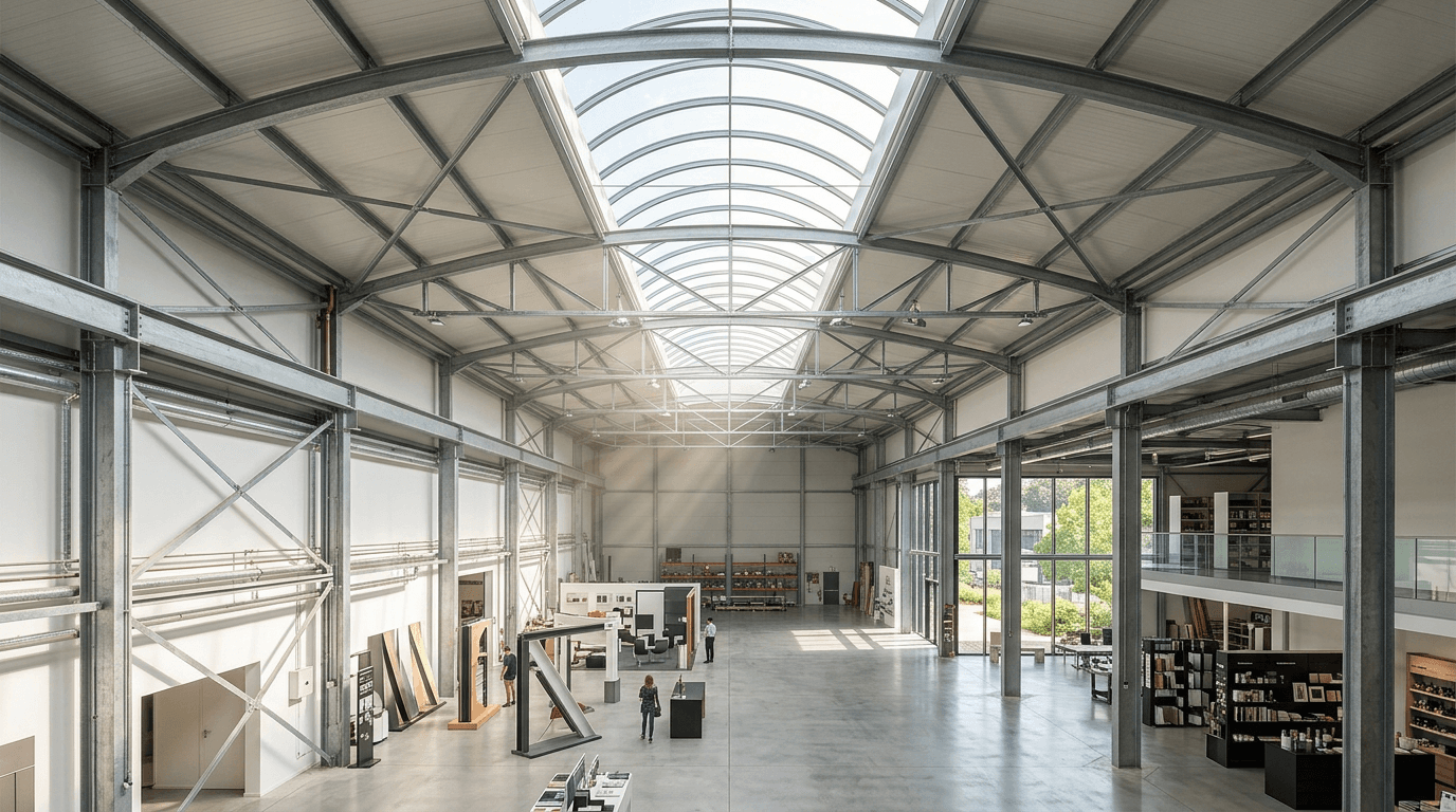 Interior of a pre-engineered steel building