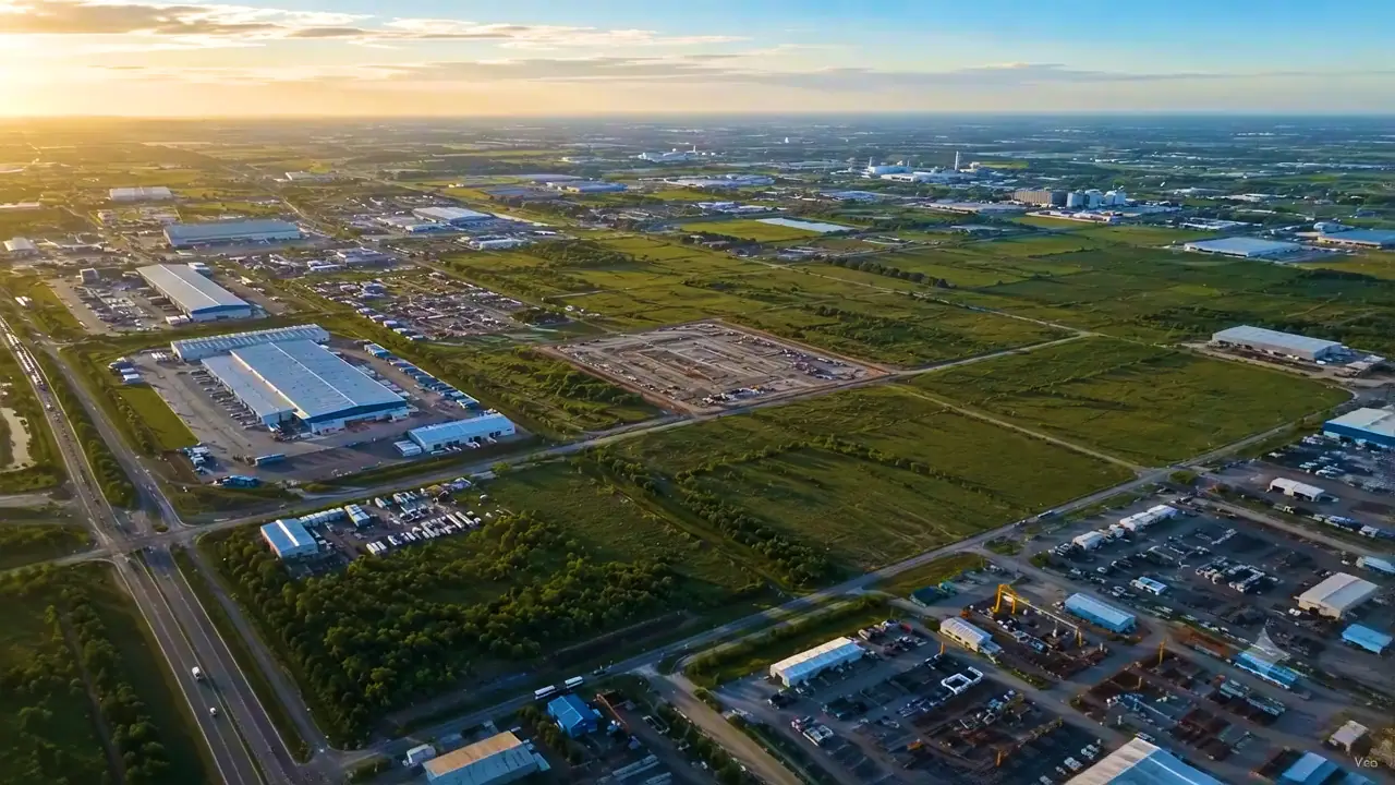 Aerial view of a prime galvanized steel manufacturing facility